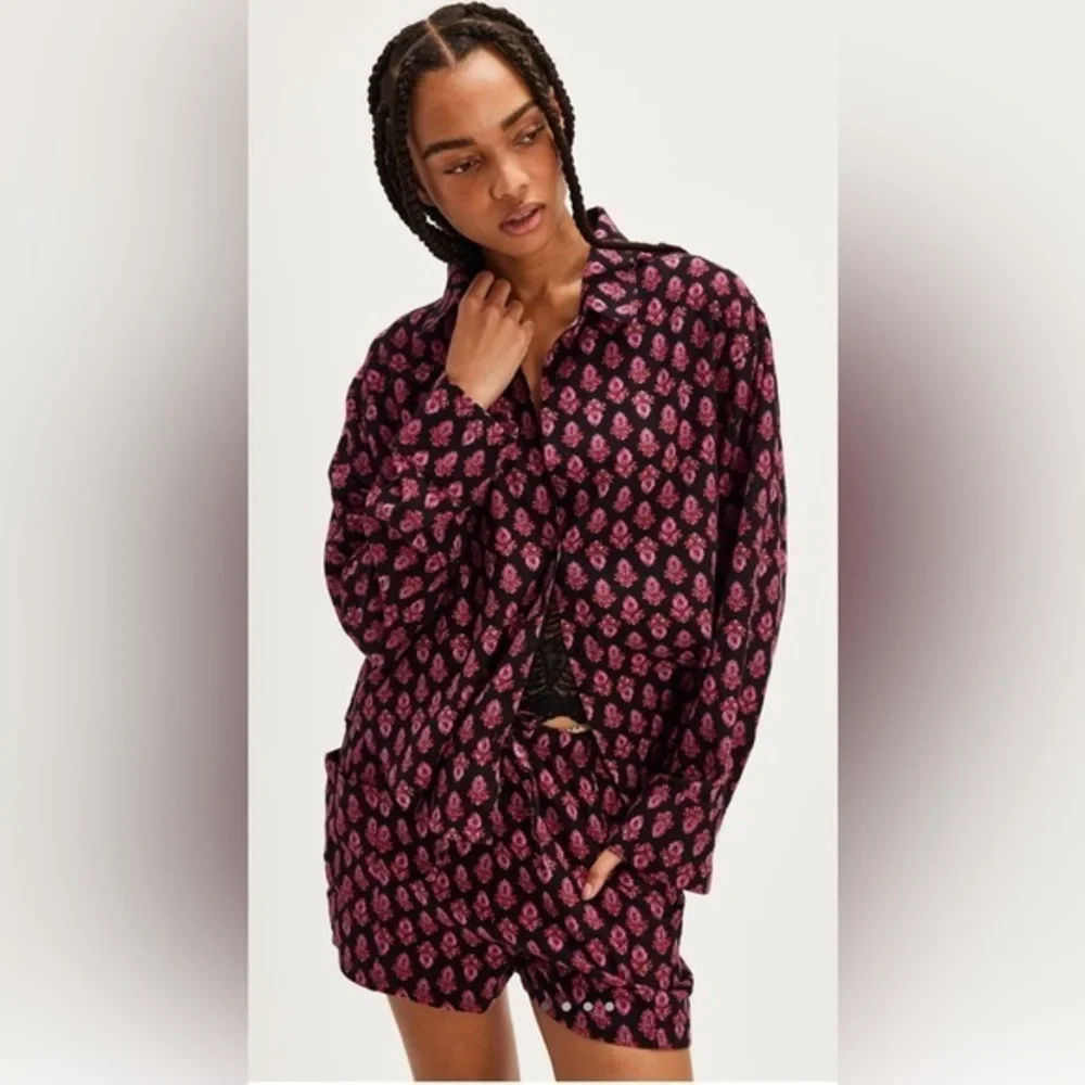 NWT Free People Intimately XS Flannel Play Date Set Cotton Black Combo New $98 - Picture 1 of 5